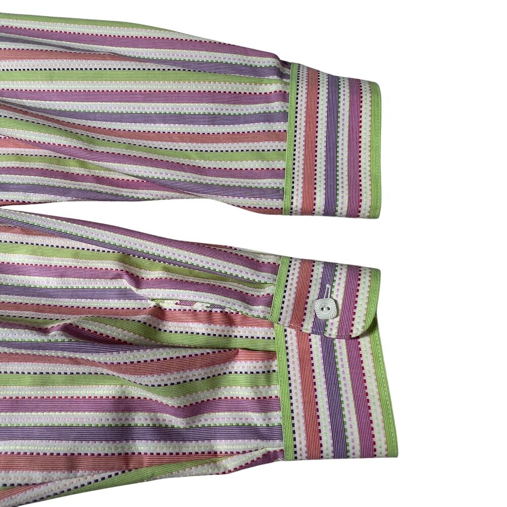 FOXCRAFT Button Down Shirt Womens 14 Pink Green Stripe Long Sleeve Wrinkle Free - Picture 5 of 11